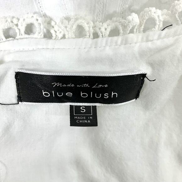 Womens Small White Dress Ruffle Neckline‎ Puff Sleeves Swiss Dot Boho Beach - Picture 3 of 5